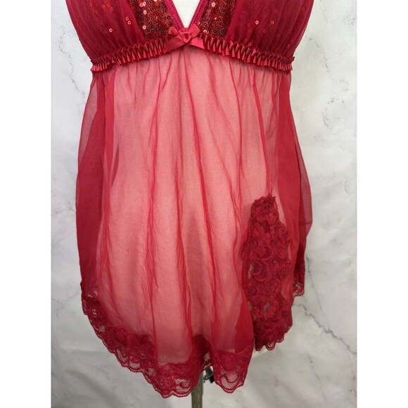 Vtg Fredericks Of Hollywood Red Babydoll Nightie Dress sz M Lingerie Mesh Gothic - Picture 15 of 15